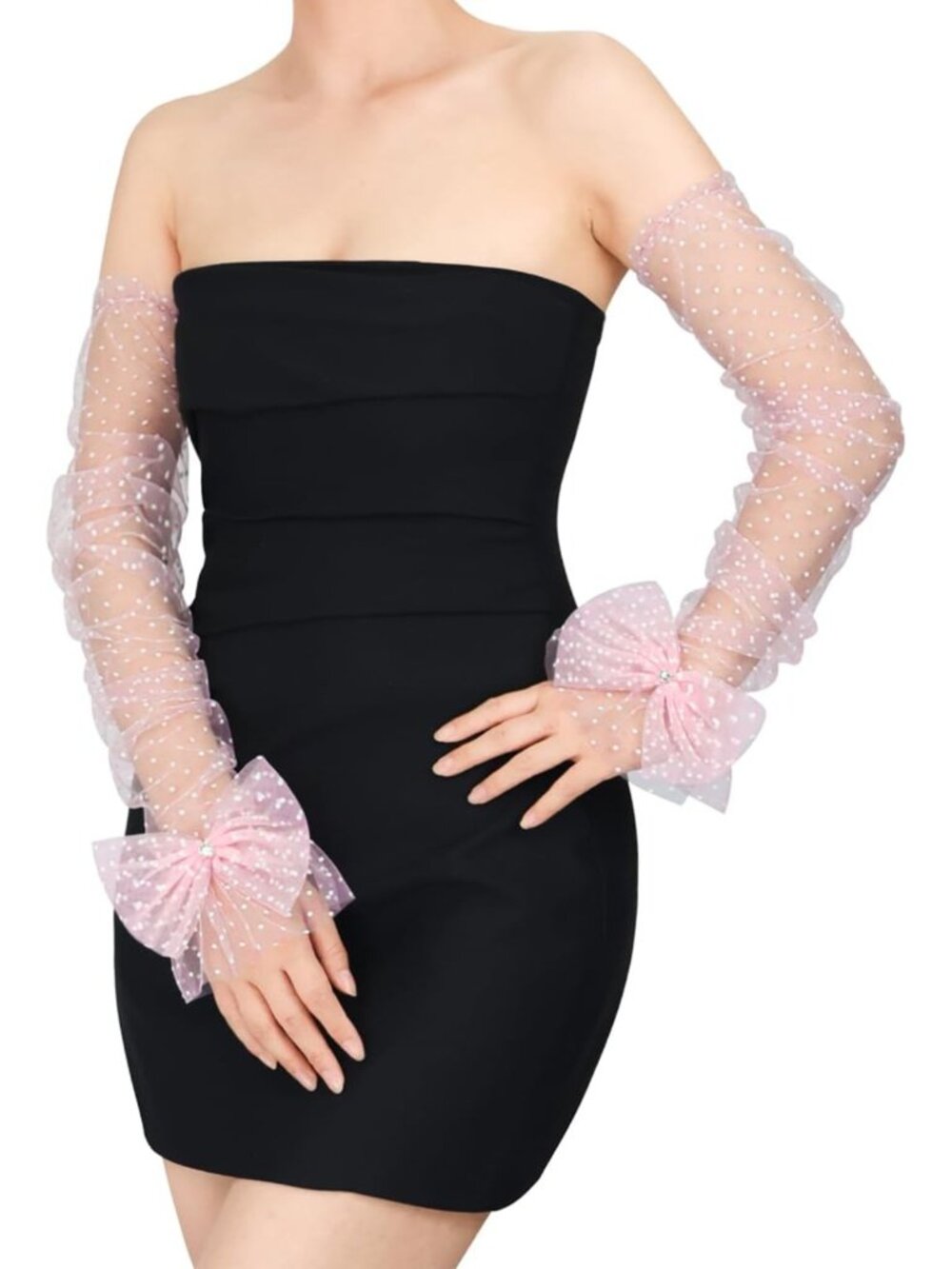 Elegant Long Fingerless Opera Gloves with Bow - Wedding & Formal Mesh Elbow